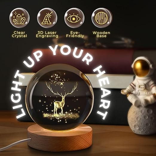 3D Deer Crystal Lamp